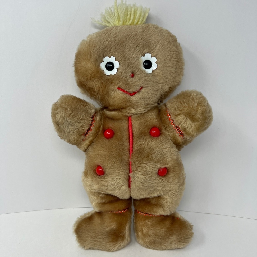 Eden Toys Gingerbread Man Plush 13 Inch Brown Vintage 1980s Chime Daisy Eyes